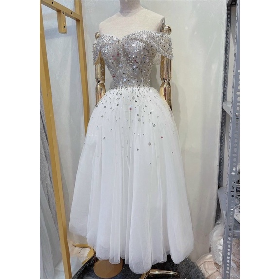 MS1246y ĐẦM CÔNG CHÚA BẸT VAI KẾT KIM SA TREO full size S/M/L/XL