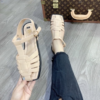 Sandal mũi vuông rọ đan da mềm đế chắc