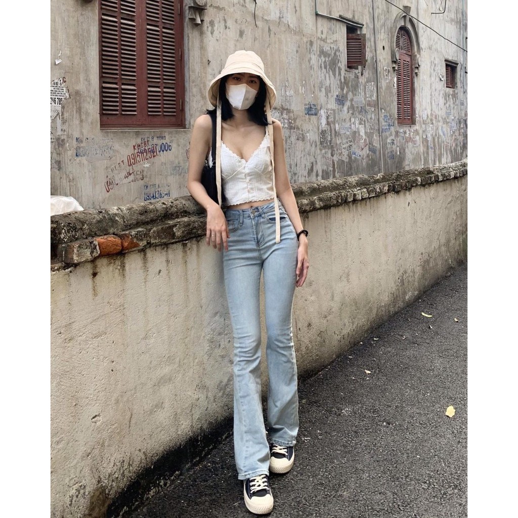 Quần jean flared jean 9 màu lưng cao ống đứng loe nhẹ form hàn, màu xám vải nhập xịn hàn quốc | BigBuy360 - bigbuy360.vn