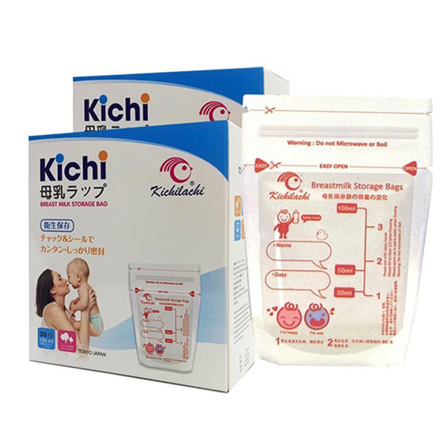 (Tặng kèm 01 bút dấu) Hộp 30 túi trữ sữa Kichi dung tích 100ml