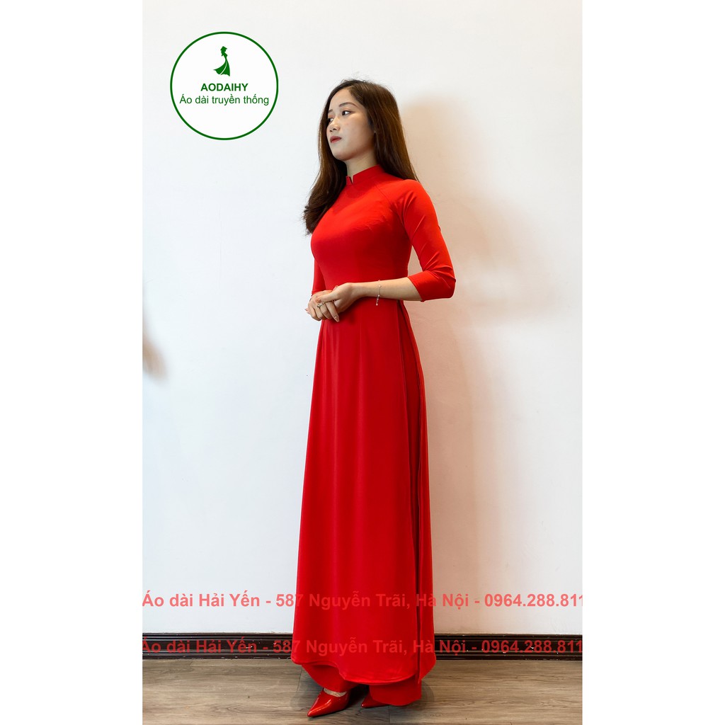 Bộ áo dài truyền thống màu đỏ tươi, Cả bộ áo dài 4 tà lụa nhật | AODAIHY | Mã B2 | BigBuy360 - bigbuy360.vn