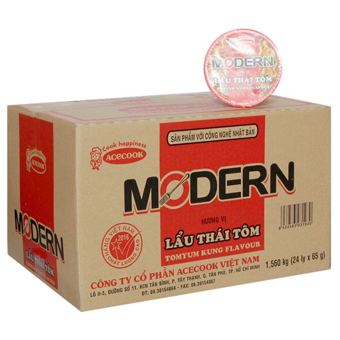 Thùng Mì Ly Modern 24 hộp Lẩu Thái Tôm Acecook