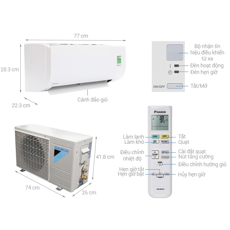 [Mã ELHA10 giảm 6% đơn 5TR] Điều hòa Daikin 2 chiều Inverter R32 FTHF25VAVMV/RHF25VAVMV