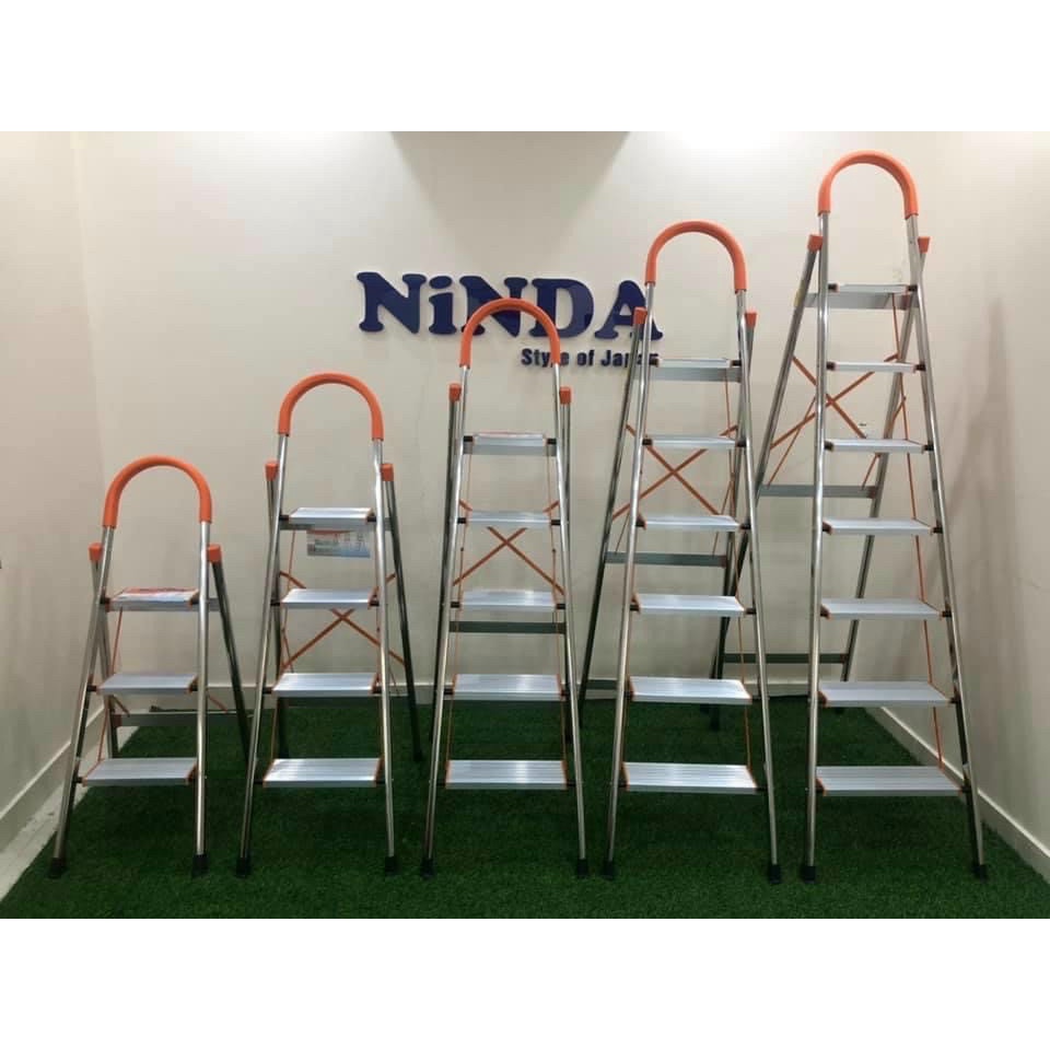 Thang nhôm ghế tay vịn 3-7 bậc, chính hãng Ninda.