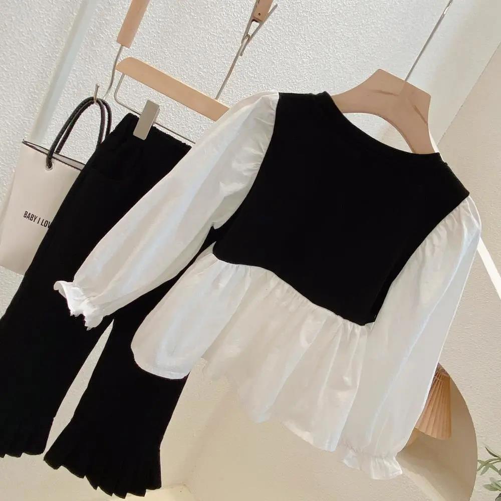 Đầm tay dài phối ren thời trang mùa thu mới cho bé gái 2021