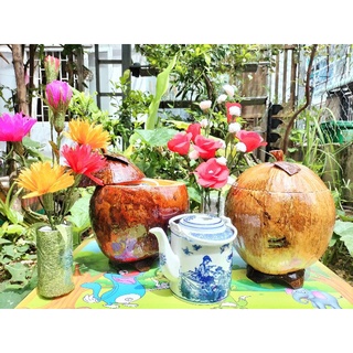 bình ủ ấm trà trái dừa loại xồ có đế( ấm to)