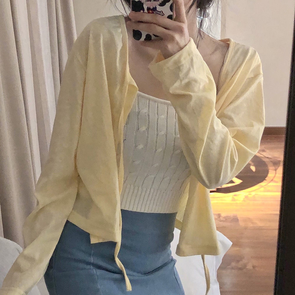 Áo Khoác Cardigan Tay Dài Cổ Chữ V Chống Nắng Cho Nữ