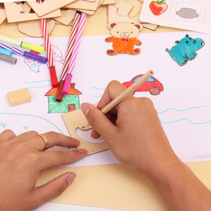 ❤️set 8 món cho bé tập vẽ❤️ mô hình hướng dẫn bé vẽ đẹp-bộ tập vẽ có màu tô-dụng cụ tập vẽ-khung hình dạy vẽ cho bé