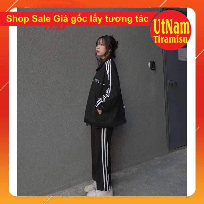Sét bộ nữ bộ ba sọc logo ngực trắng + quần ba rot form thụng unisex giá rẻ