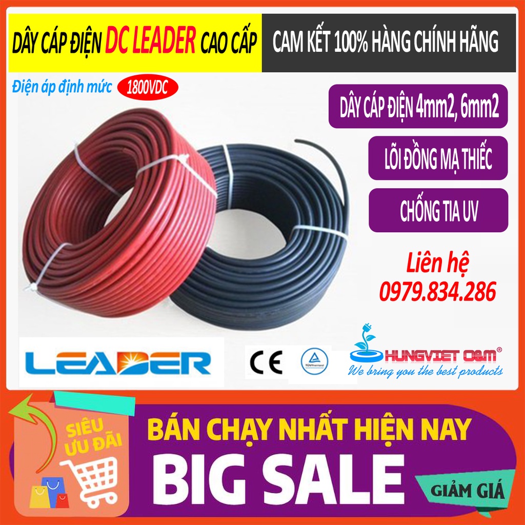 [1 Mét] DÂY CÁP ĐIỆN DC LEADER CAO CẤP CHUYÊN DỤNG CHO NĂNG LƯỢNG MẶT TRỜI (SOLAR)- (1*4mm2)/(1*6mm2) - HÀNG CHÍNH HÃNG