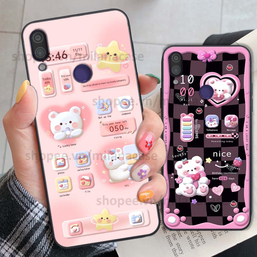Ốp Xiaomi Redmi Note 7 hình đồng hồ icon gấu mèo cute cực dễ thương ngộ nghĩnh