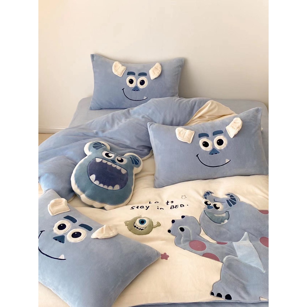 Bộ Chăn Ga Gối Nỉ Nhung Cao Cấp Họa Tiết Hoạt Hình Disney Ngộ Nghĩnh Luna Bedding