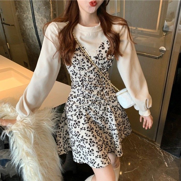 Đầm Hoa Phong Cách Retro Hàn Quốc Cho Nữ