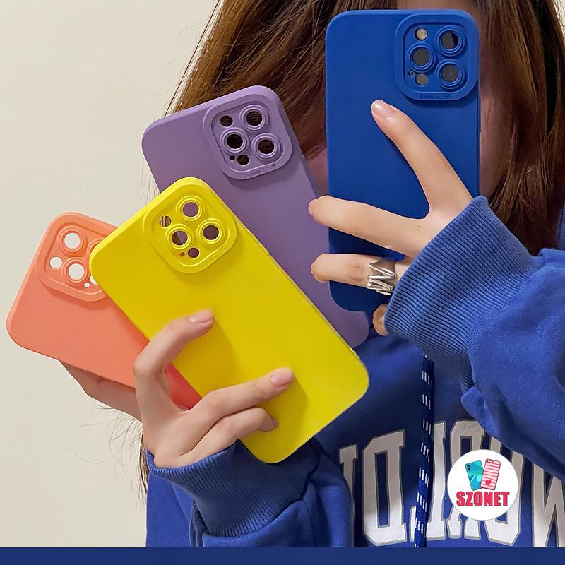 Ốp Điện Thoại Silicon Mềm Màu Trơn Bảo Vệ Lens Hình Đôi Mắt Thiên Thần Cho iPhone 14 13 12 11 Pro Max XS XR X 8 7 Plus SE 2020