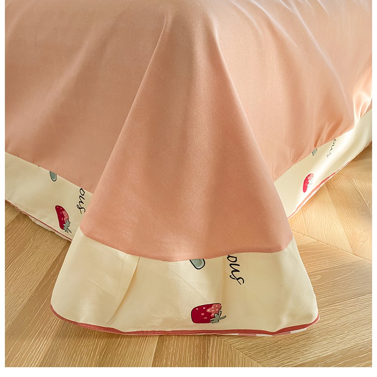 Bộ Chăn Ga Gối Cotton Bèo LIDACO Hoạt Hình 5D - Thỏ Dâu Tây Màu 15