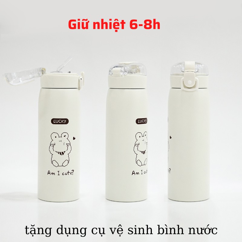 Bình giữ nhiệt INOX 304 dung tích 500ml bình nước giữ nhiệt họa tiết dễ thương có ống hút