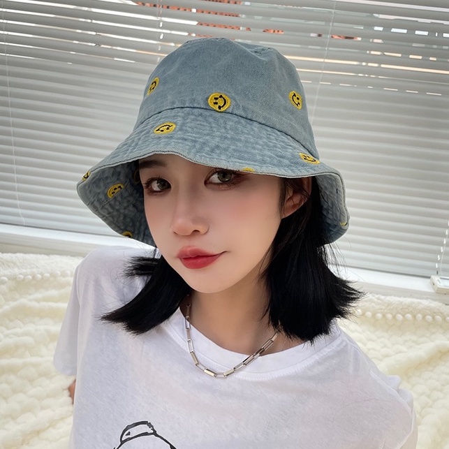 Nón Tai Bèo Denim In Hình Mặt Cười Dễ Thương Cho Nữ