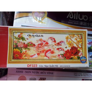 [115x50cm] Tranh đính đá gia hòa vạn sự hưng, cửu ngư quần hội DF323