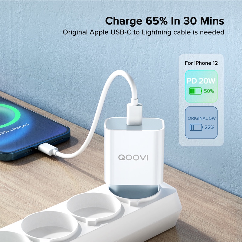 Củ sạc nhanh QOOVI 20W PD USB C 4.0 QC 3.0 Type-C thích hợp cho iPhone 13 12 Pro Max Mini 11 8 Huawei