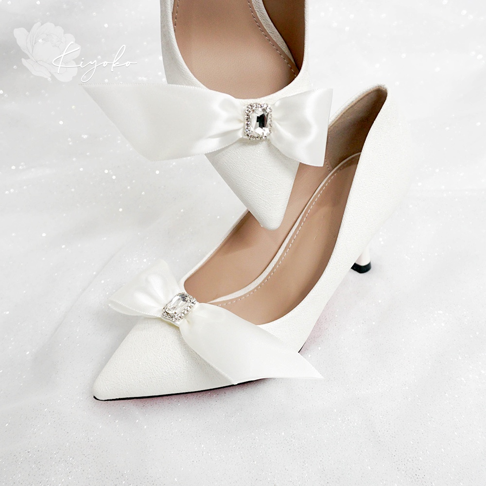 Giày cưới Kiyoko đính nơ satin cách điệu cao 7cm