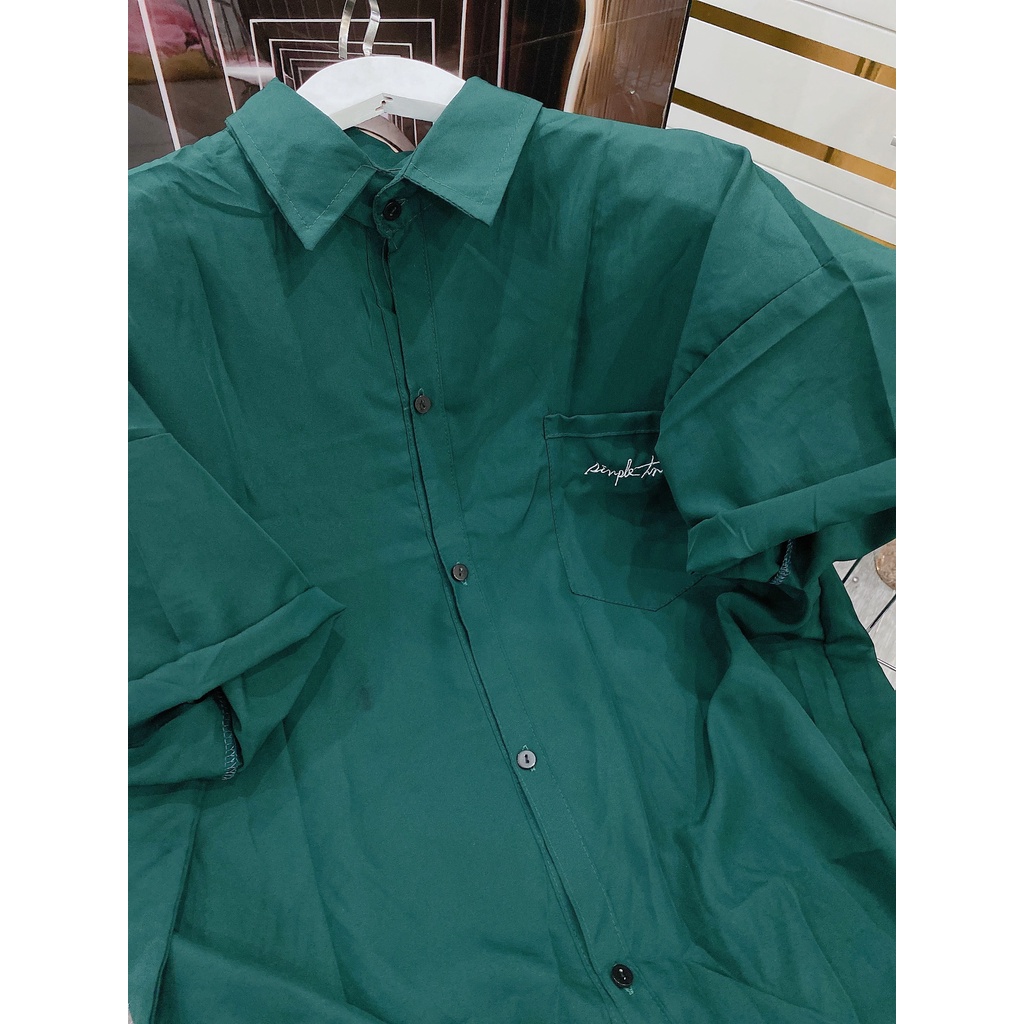 Sơ Mi Xanh Lá Tay Lỡ Thêu Hình Dáng Rộng Bàn Tay Tình Nhân Nam Nữ Unisex