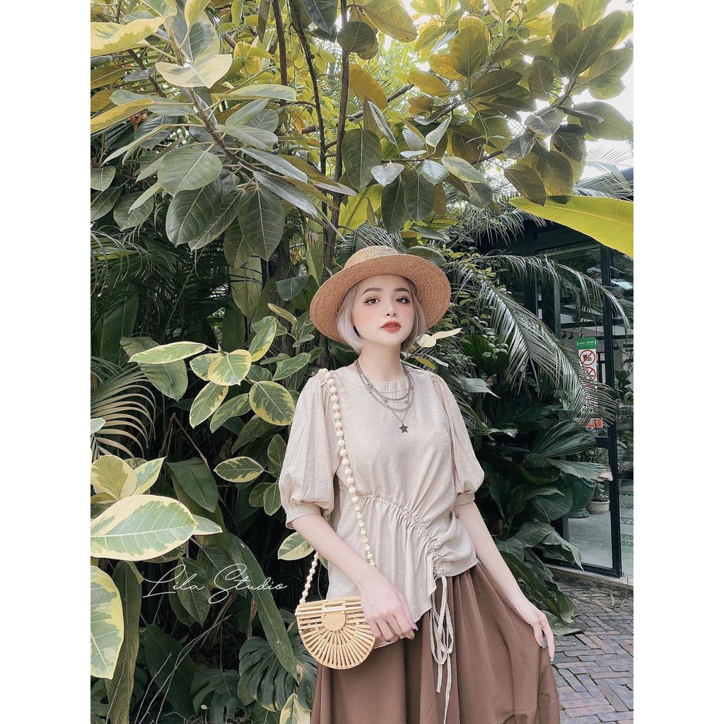 Set Áo Kiểu Dúm Eo Chân Váy Nữ [FREESHIP] 🌸 Bộ thun trơn áo tay bồng dây nơ kèm đầm xòe thô mềm vintage ulzzang HOT 🌸 | BigBuy360 - bigbuy360.vn