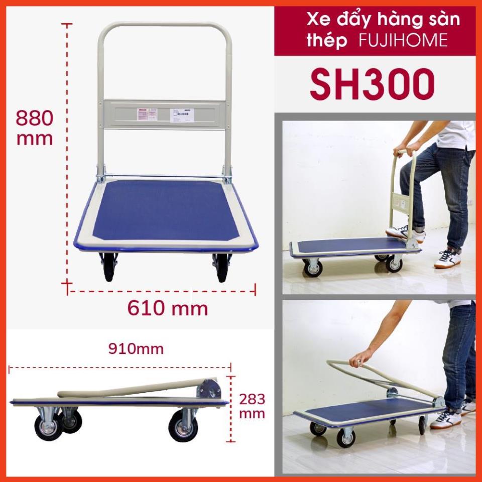 Xe đẩy hàng 4 bánh gấp gọn Fujihome | Advindeq, thương hiệu Nhật Bản, bánh cao su siêu bền, xe kéo hàng gấp gọn đa năng