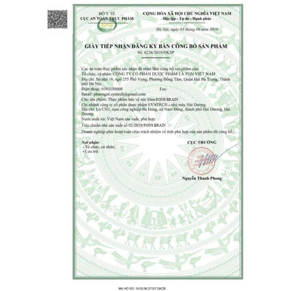 Viên uống bổ não Fons Brain hộp 100 viên giúp tăng cường tuần hoàn máu não Hàng Chính Hãng Công Ty