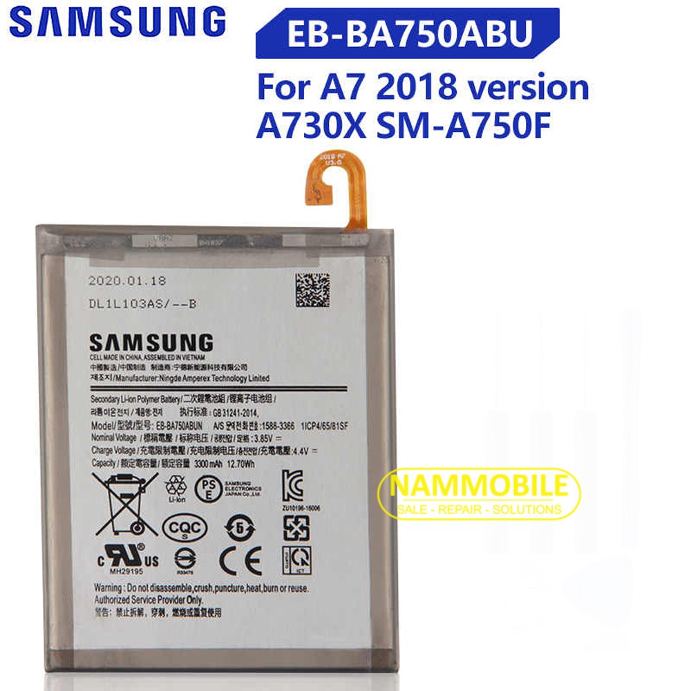 Pin Samsung Galaxy A10, M10, A7-2018, A750 EB-BA750ABU 3300mAh Zin + Tặng Keo dán Pin + FreeShip