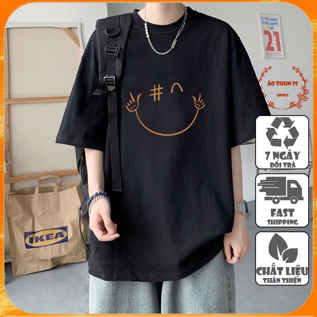 Áo phông_áo thun tay lỡ nam nữ - AT47 - Form dáng rộng, chất liệu Cotton, phong cách Hàn Quốc, in hình mặt cười CUTE
