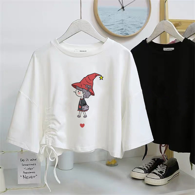 Áo Thun Tay Ngắn Dáng Rộng Lưng Cao Phối Dây Rút Kiểu Hàn Quốc Thời Trang Dành Cho Nữ | BigBuy360 - bigbuy360.vn