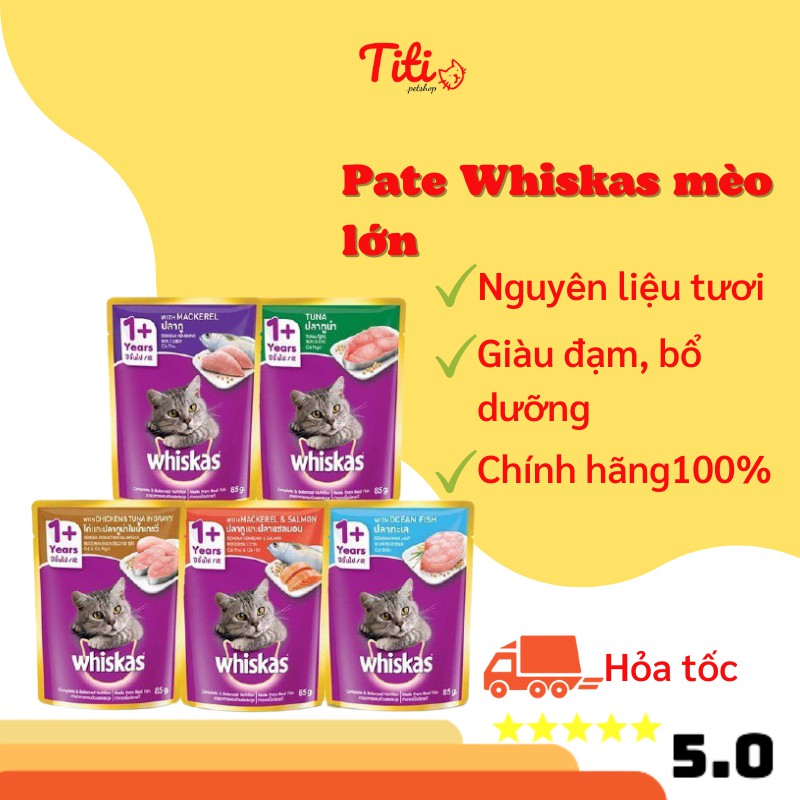 Pate mèo Whiskas mèo lớn giá rẻ 80g_3 vị tuỳ chọn