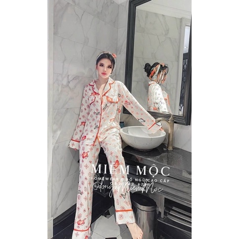 PYJAMA DÀI HOẠ TIẾT VIỀN ĐỎ CAO CẤP