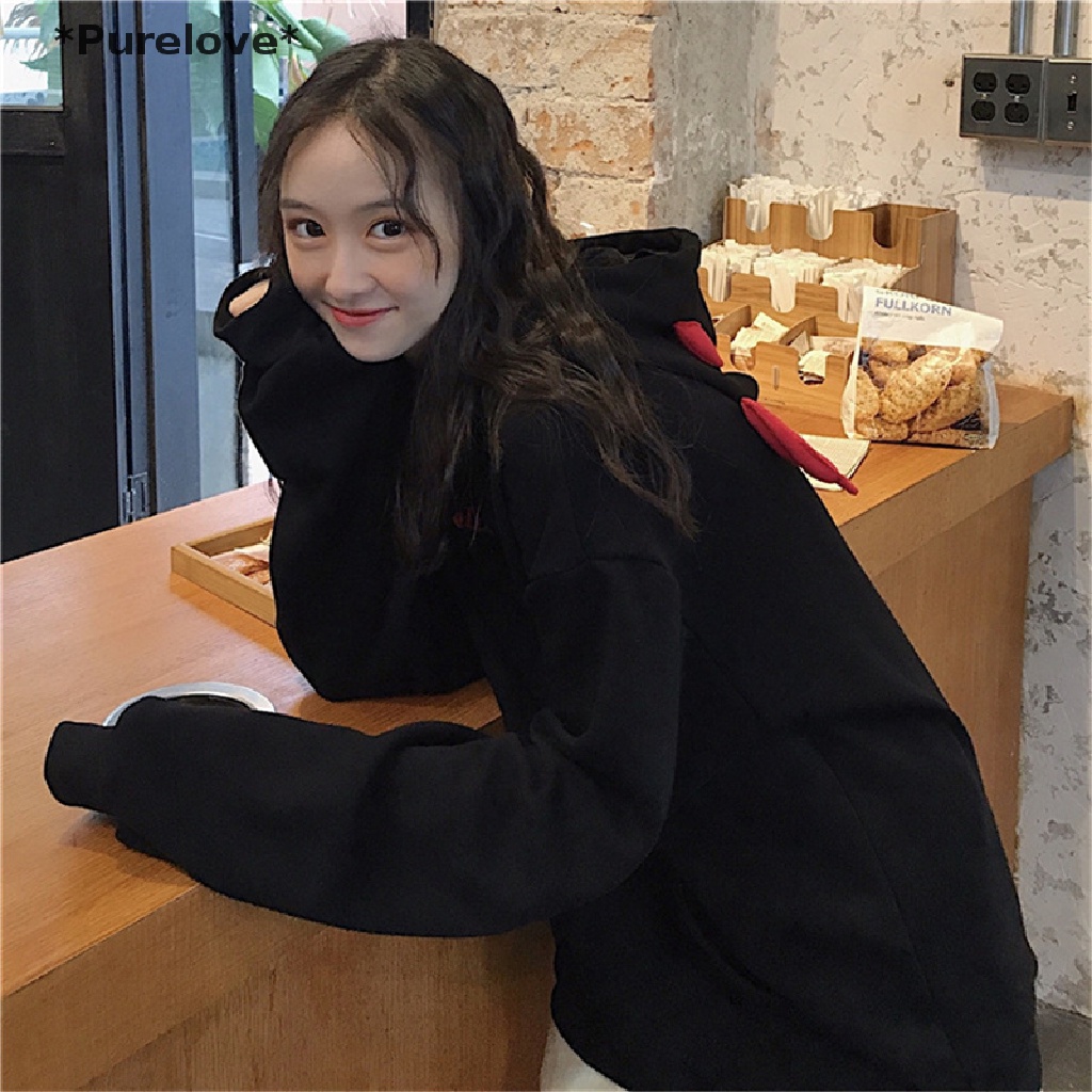 Purelove Áo Hoodie Có Túi Hình Cánh Quỷ Nhỏ Phong Cách Gothic Cho Nữ