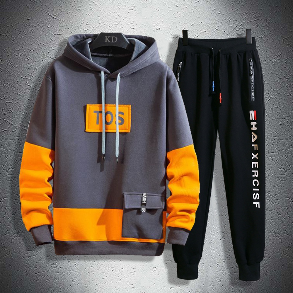 Bộ Đồ Áo Hoodies Nỉ Nam TOS Dài Tay Có Mũ Kết Hợp Quần Jogger Bo Gấu Phối Chữ SET NAM 90000175