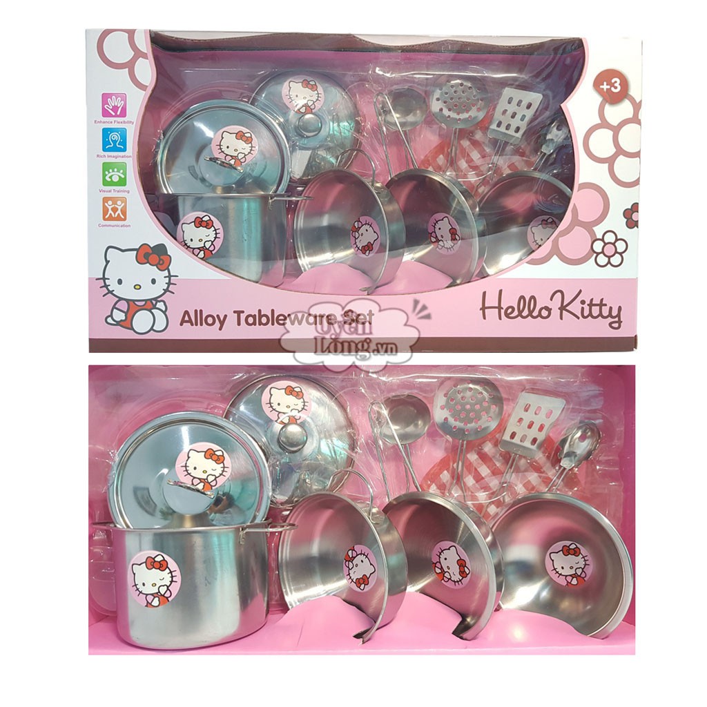 Bộ đồ chơi Dụng cụ nấu ăn Inox Hello Kitty (Chất Lượng Cao)