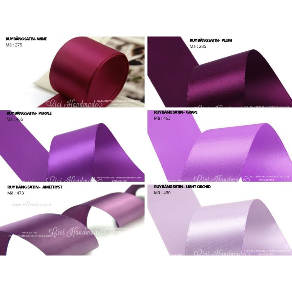 Cuộn 5M Ruy băng Satin 2 mặt màu tím, nâu hồng đất- link 7/9 Cici Handmade ruyban gấm hoa lụa ruyban ribbon satin