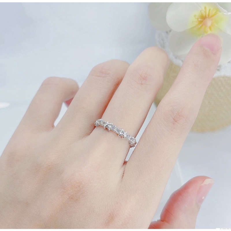 Nhẫn Nữ Bạc Ta CaoBac Silver Đơn Giản Thiết Kế Hình Chữ X Đính Đá Mini Lấp Lánh Cả Hàng Cá Tính Sành Điệu