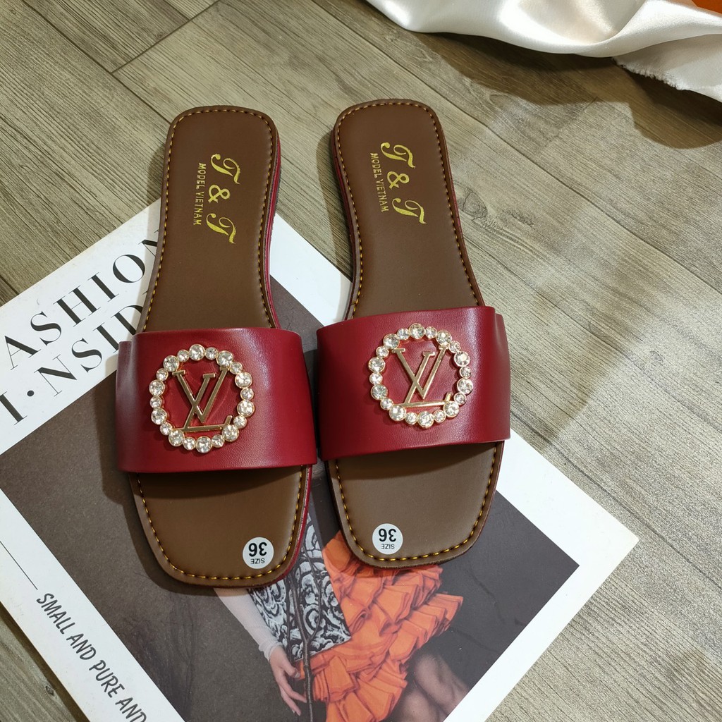 Dép Lê Nữ  Quai Ngang Khuy Đá Da Mềm Hàng Đẹp Giá Rẻ Dễ Mang Đi Trong Nhà