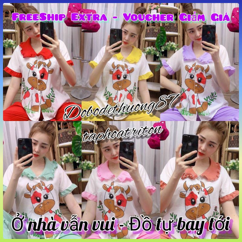 Set/ Bộ đồ mặc nhà Nữ/ Đồ ngủ Nữ Tiểu thư Tay ngắn Quần dài HOT TREND Bò Sữa Kate Lụa mềm mịn, thoáng mát, đường may đẹp
