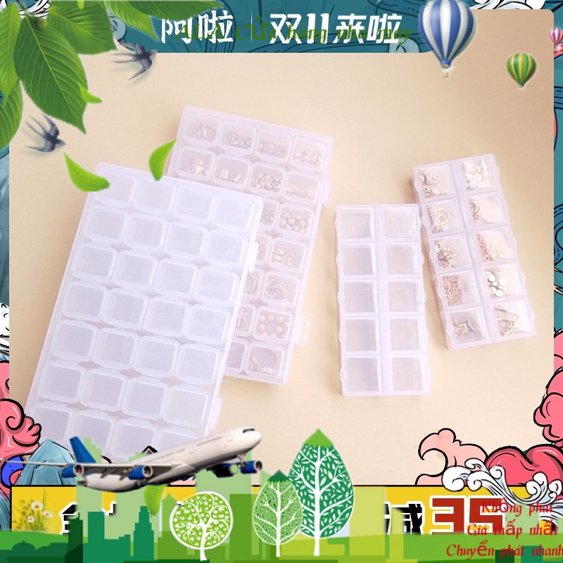 💖Đồ trang sức DIY💖Hộp Nhựa Trong Suốt 28 Ngăn 10 Ngăn Đựng Trang Sức Tiện Dụng【Công cụ phụ trợ】