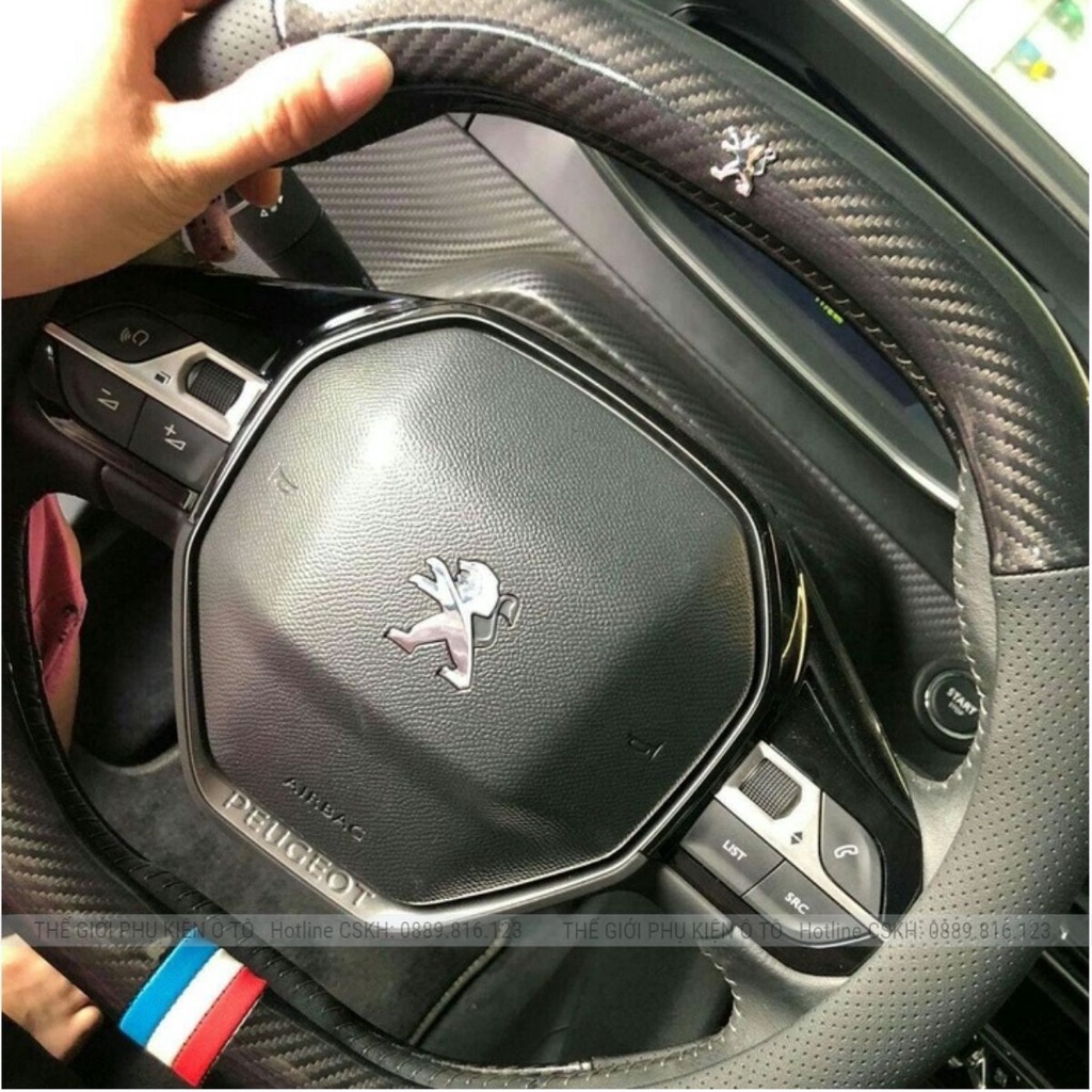 Vỏ bọc vô lăng xe hơi Peugeot 4008 5008 2008 loại carbon d cut 2 đầu có lỗ thông hơi thoáng khí cao cấp - Auto Bảo Lộc