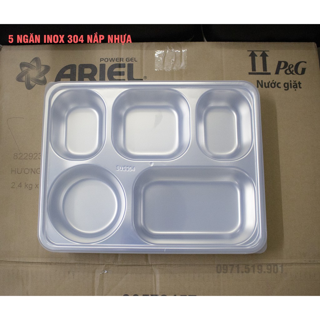 Khay cơm inox 5 ngăn sâu lòng hàn quốc giá rẻ (28 x 22 x 4cm)