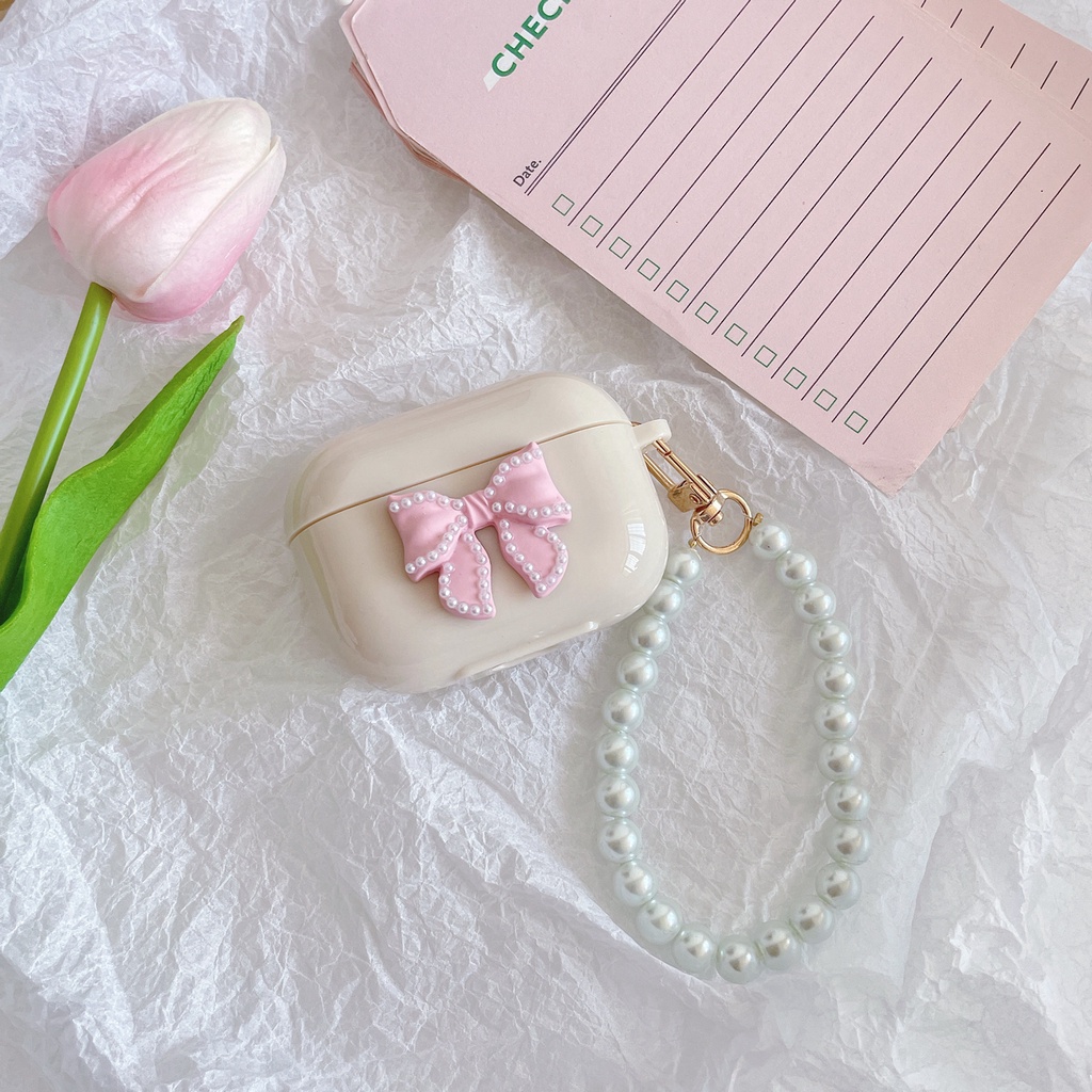 Vỏ bảo vệ hộp sạc tai nghe Airpods 1 2 3 pro bằng TPU mềm hình nơ hồng dễ thương case