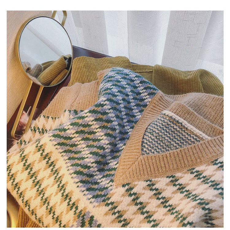 Áo Sweater không tay cổ chữ V dáng rộng thiết kế mới thời trang mùa xuân theo phong cách hàn quốc