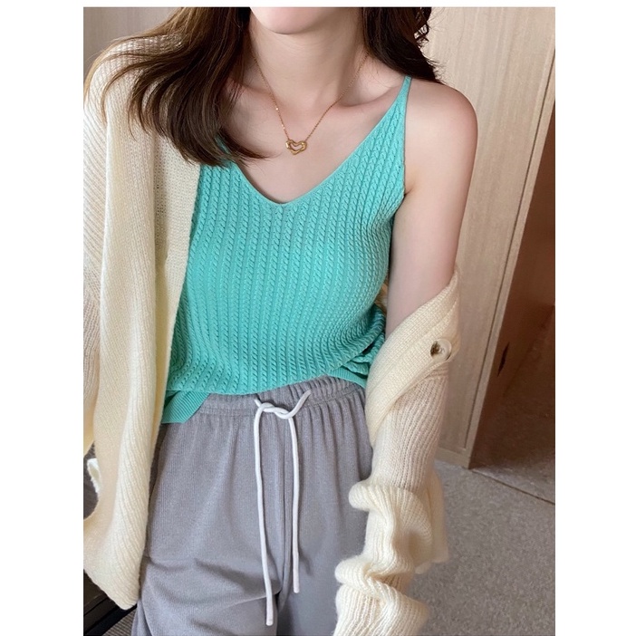 Áo Xiaozhainv dệt kim cổ chữ v phong cách Hàn Quốc 7 màu lựa chọn cho nữ
