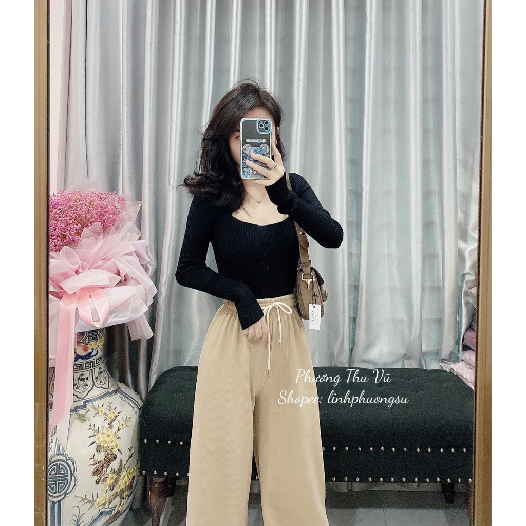 Áo len cổ vuông Trơn/Khuy cách điệu dài tay SIÊU RẺ ( ảnh thật tự chụp) | BigBuy360 - bigbuy360.vn