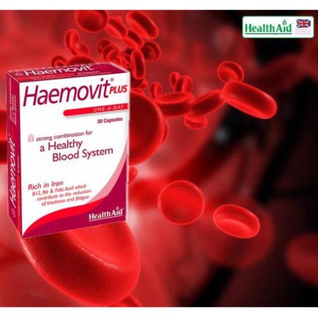 Haemovit Plus HealthAid – Hỗ trợ bổ sung Sắt cho bà bầu, người thiếu máu (lọ 30 viên)