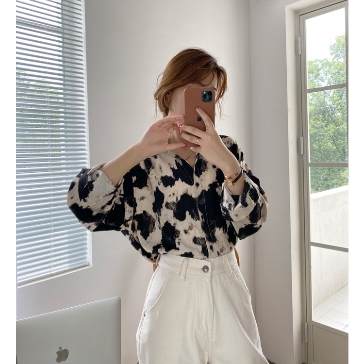 Áo sơ mi nữ tay dài công sở họa tiết da báo đẹp kiểu Hàn Quốc cao cấp mát thời trang quý phái bigsize form rộng K4T2-2