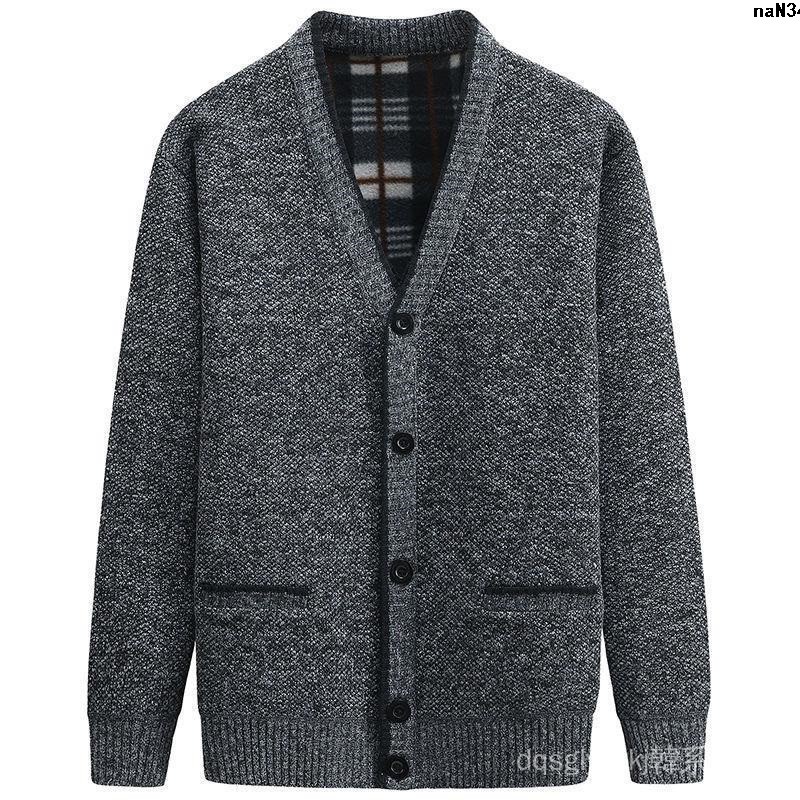 Áo Khoác Cardigan Dáng Rộng Phối Nhung Dày Ấm Áp Cho Người Lớn Tuổi